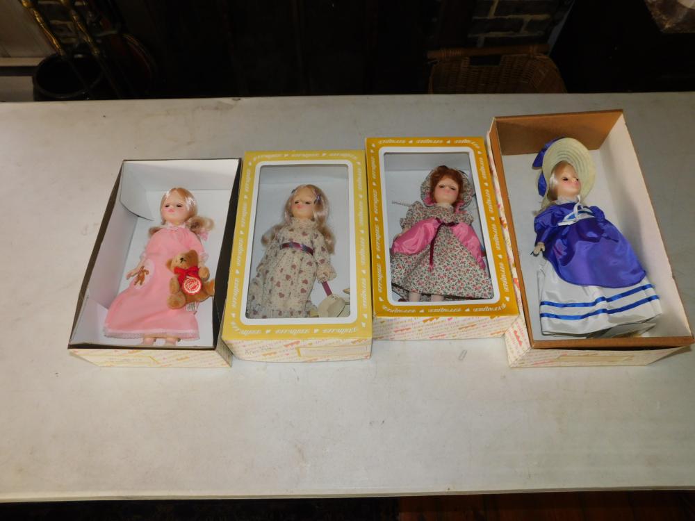 Lot of 4 Effanbee Dolls: Lot of 4 Effanbee dolls including Nancy Blue & White that measures approx. 11" tall, Little Miss Muffet, Bea Skydells Me & My Teddy limited edition and Bea Skydell's First Edition that all measure app