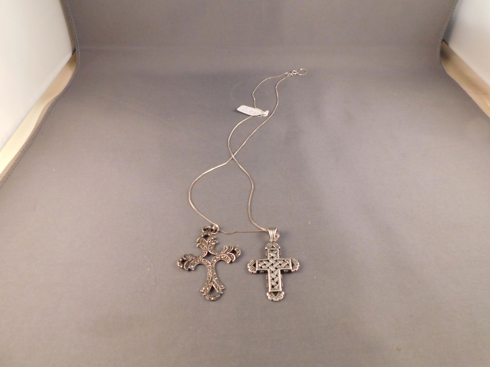 Sterling Chain & 2 Cross Pendants (1 of 2)