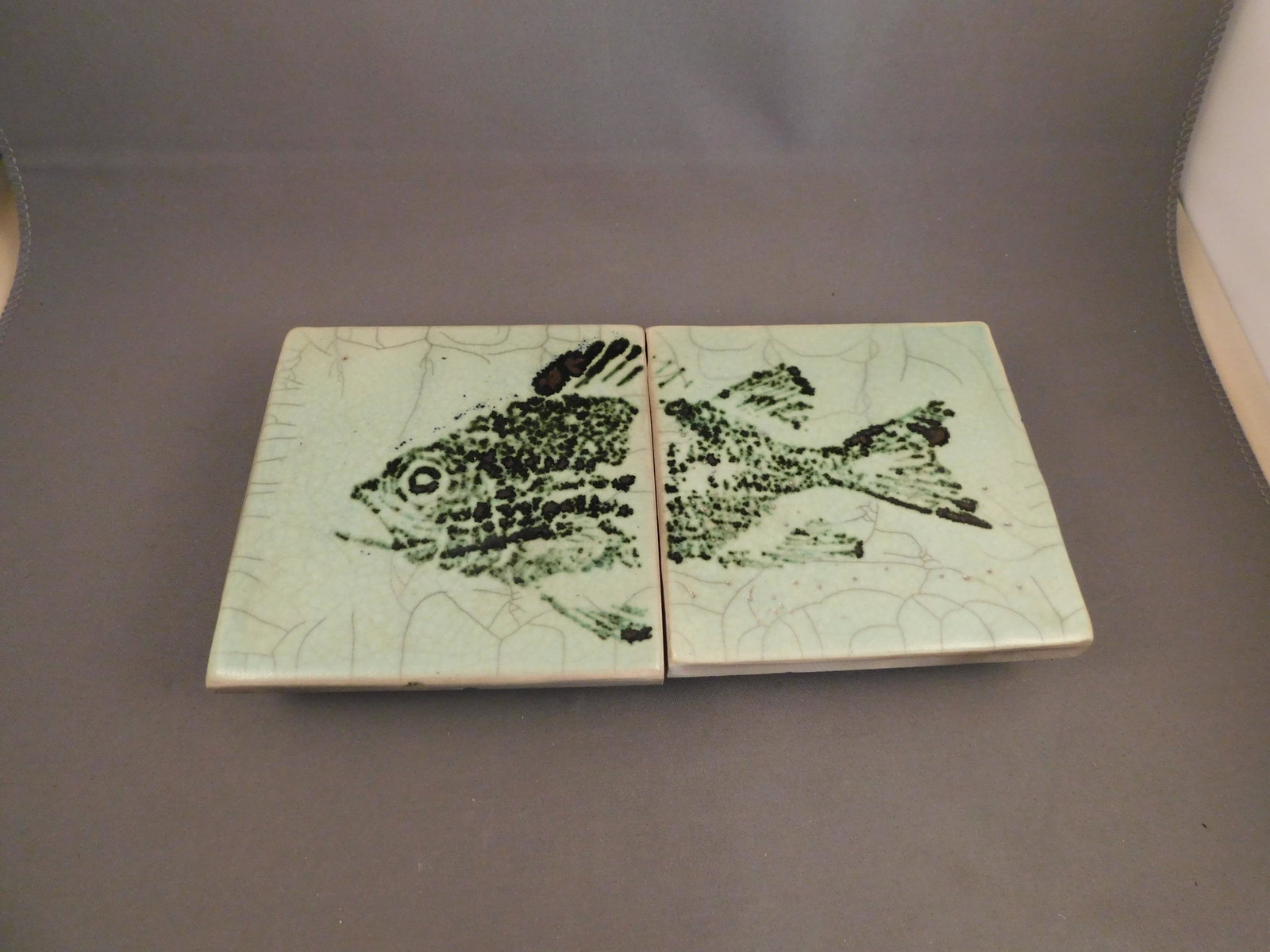Art Pottery Fossil Fish Tile (1 of 2)