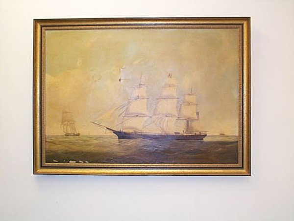 19C. Oil on canvas depicting a maritime scene, uns