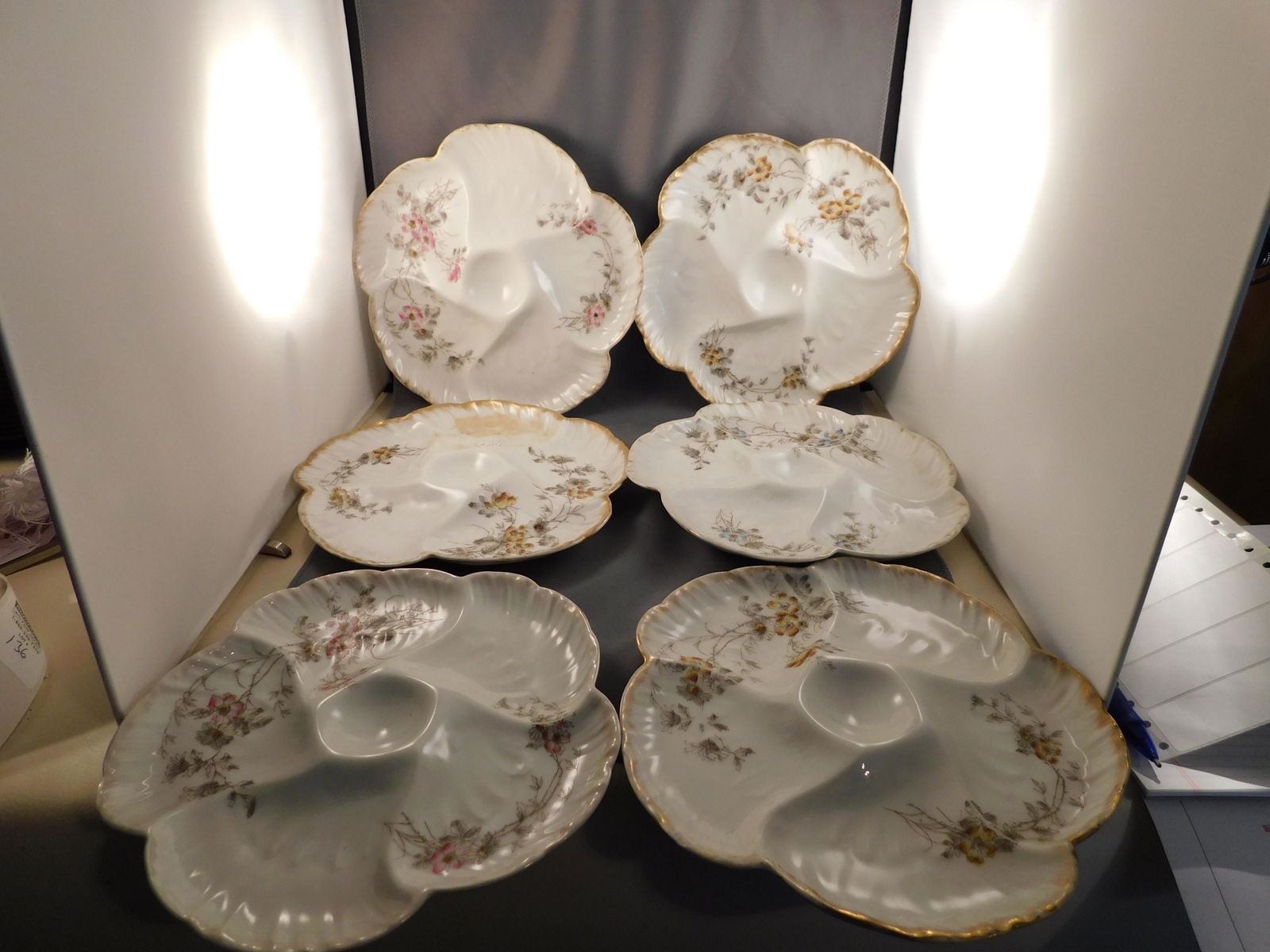 Set of 6 Limoges Hand painted Oyster Plates (1 of 8)