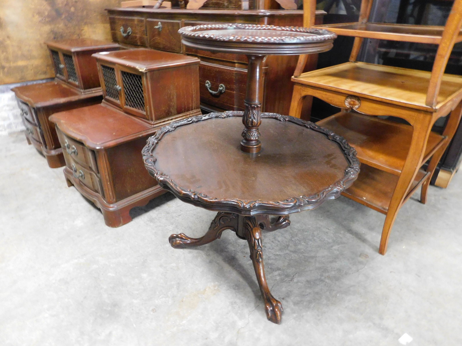 Carved Mahogany 2 Tier Table (1 of 2)