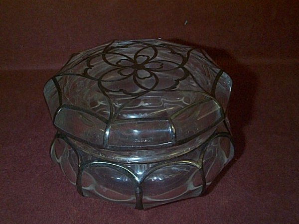 Signed Heisey silver overlay dresser box Measures
