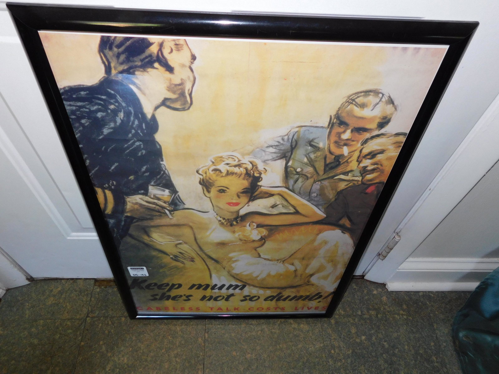 Keep Mum, She's Not So Dumb Poster: Keep mum, she's not so dumb reproduction poster. Is framed and in very good condition. Measures approx. 31" long x 22" wide. You are bidding at a live sale, please read the terms and conditions. We ar