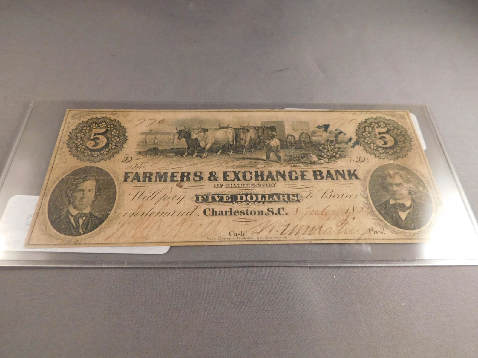 Farmers & Exchange Bank 1850's $5 Note (1 of 3)
