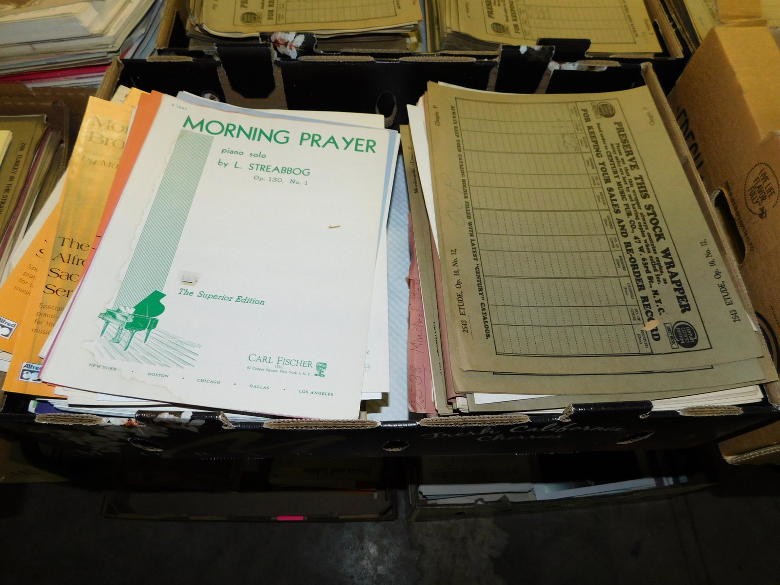 Lot of 150+ Pieces Sheet Music: Large lot of 150+ pieces of old new stock sheet music. Discovered from a 75+ year old music store. You are bidding at a live sale. Please read the terms and conditions. This sale will be broadcast liv