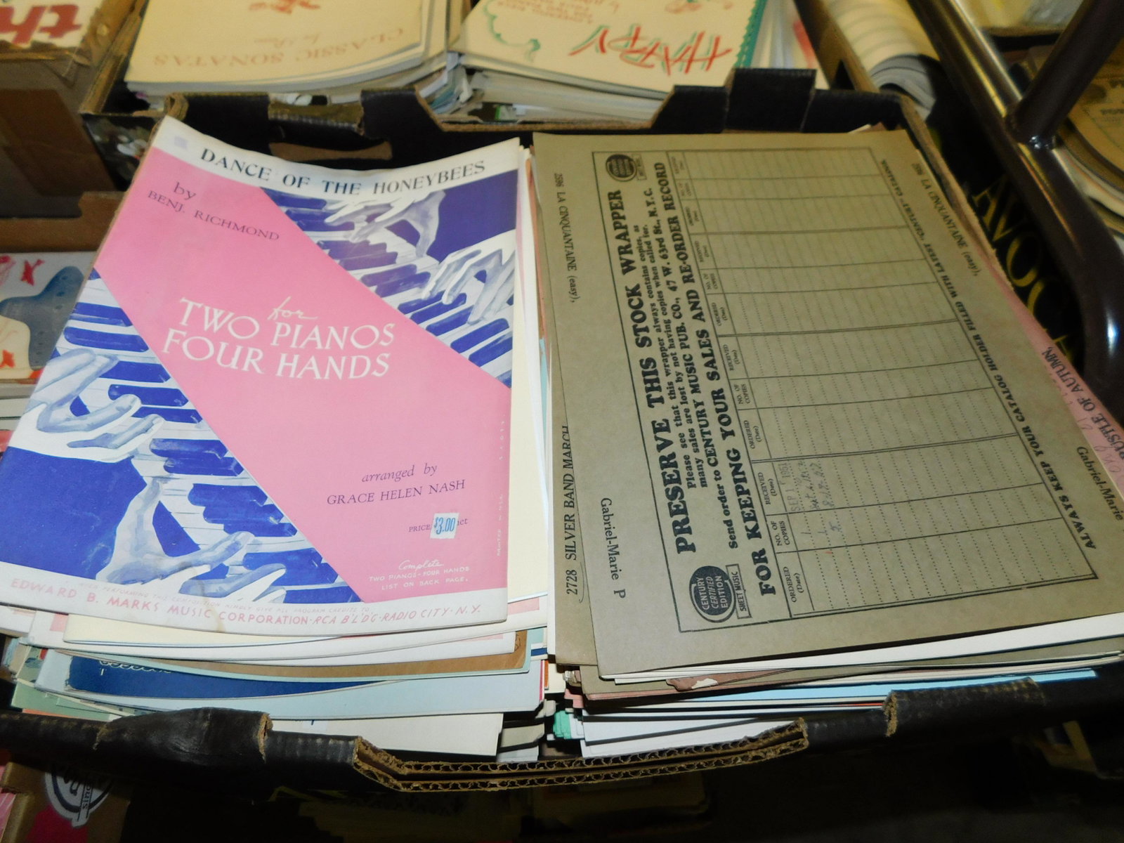 Lot of 150+ Pieces Sheet Music: Large lot of 150+ pieces of old new stock sheet music. Discovered from a 75+ year old music store. You are bidding at a live sale. Please read the terms and conditions. This sale will be broadcast liv