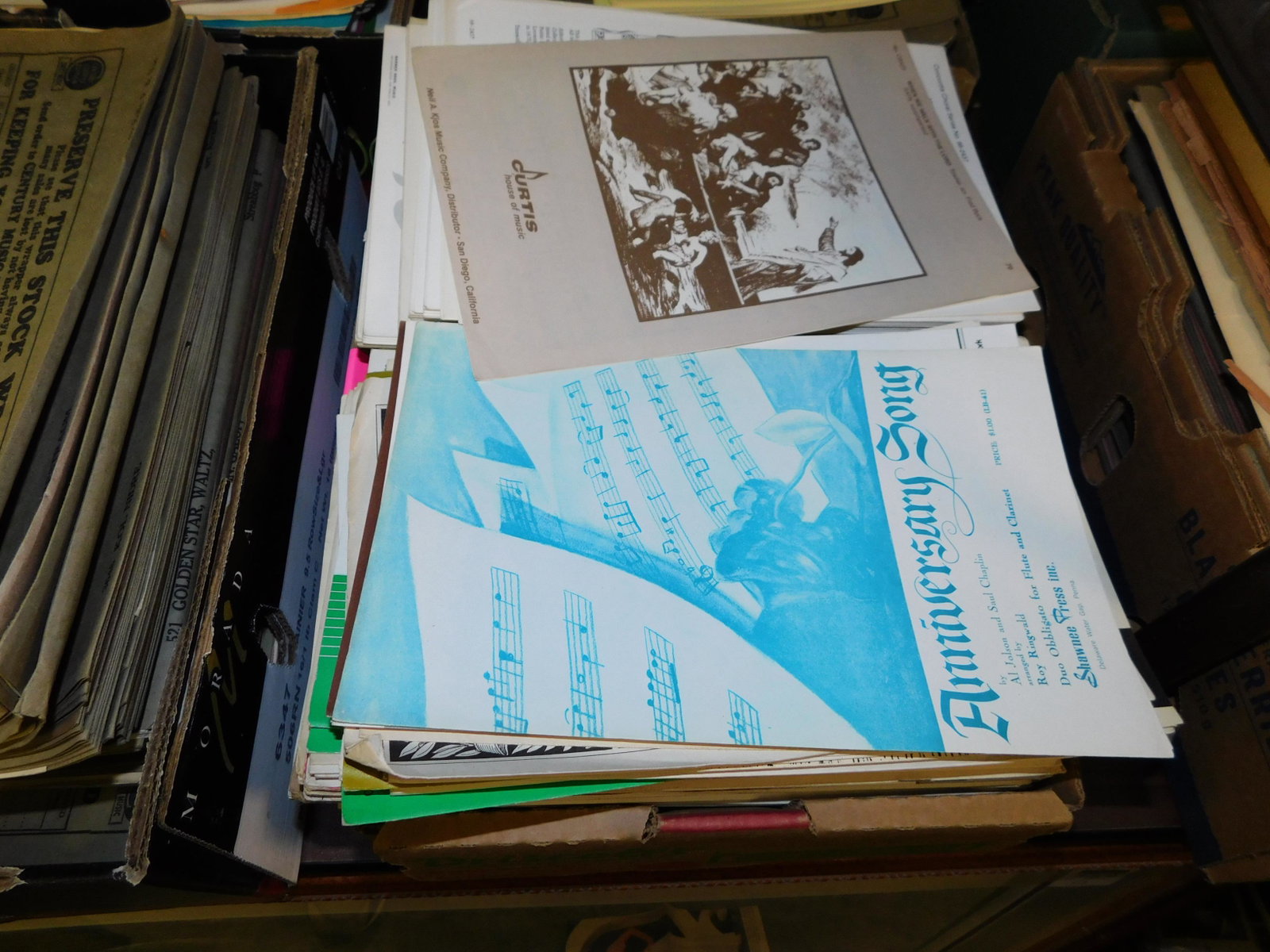 Lot of 150+ Pieces Sheet Music: Large lot of 150+ pieces of old new stock sheet music. Discovered from a 75+ year old music store. You are bidding at a live sale. Please read the terms and conditions. This sale will be broadcast liv