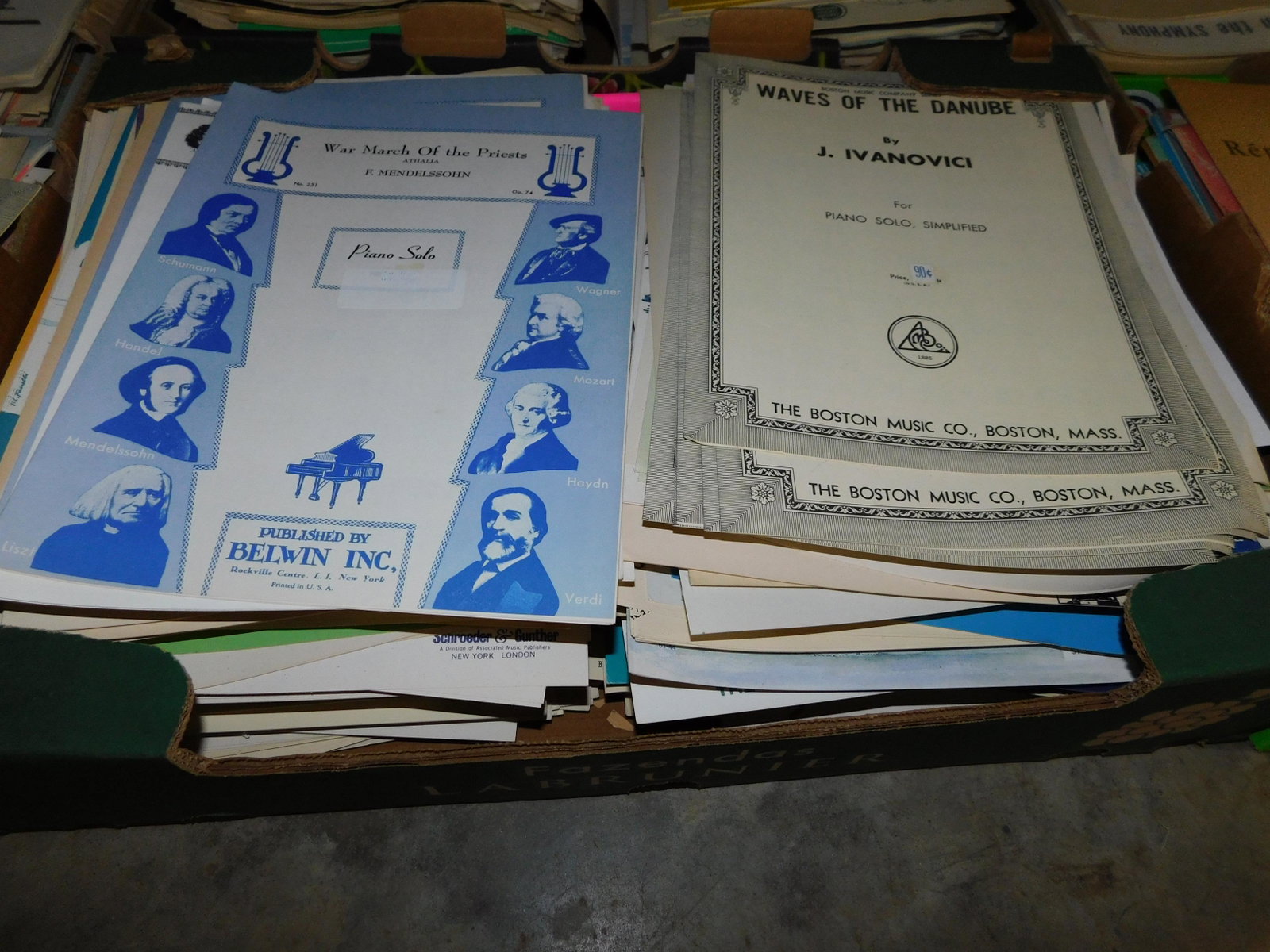 Lot of 150+ Pieces Sheet Music: Large lot of 150+ pieces of old new stock sheet music. Discovered from a 75+ year old music store. You are bidding at a live sale. Please read the terms and conditions. This sale will be broadcast liv