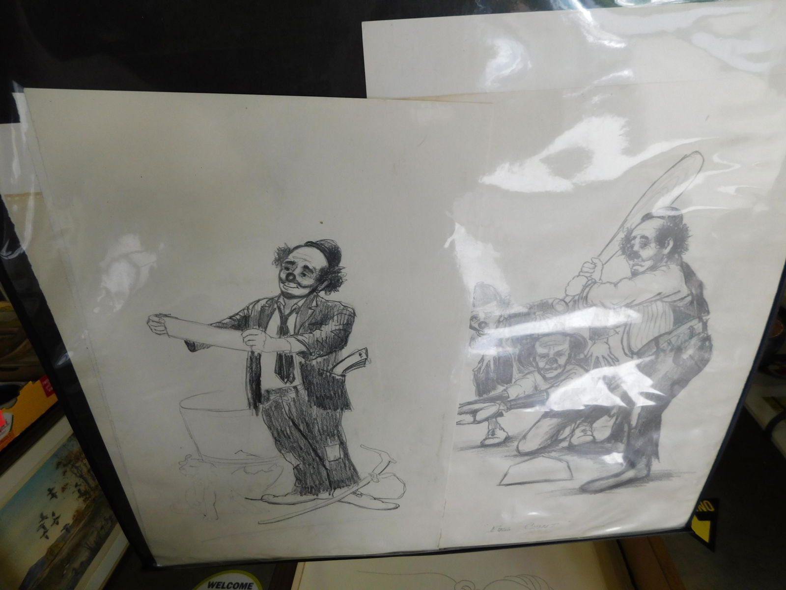 4 Original Pencil Clown Drawings: Lot of 4 original pencil drawings depicting clowns. You are bidding at a live sale. Please read the terms and conditions. This sale will be broadcast live on sale day with full descriptions of each lo