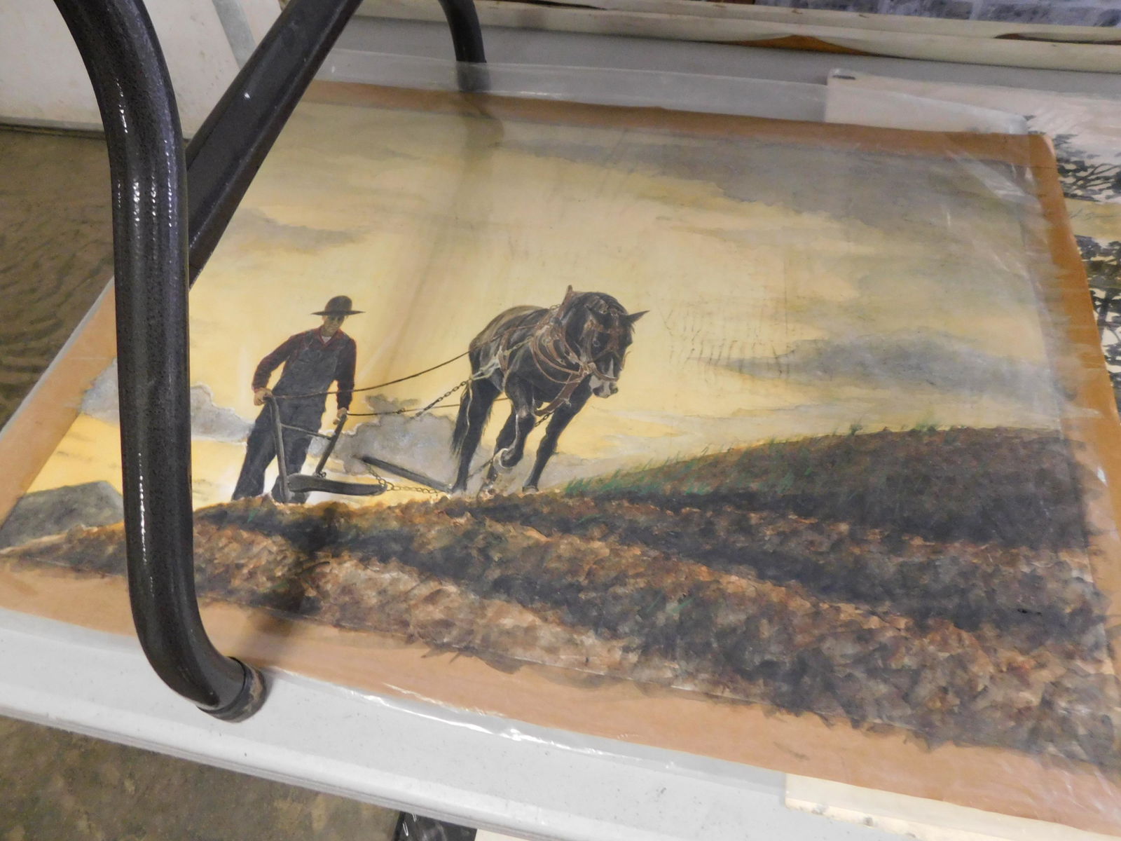 Original Watercolor: Original watercolor painting of a farming scene. You are bidding at a live sale. Please read the terms and conditions. This sale will be broadcast live on sale day with full descriptions of each lot b