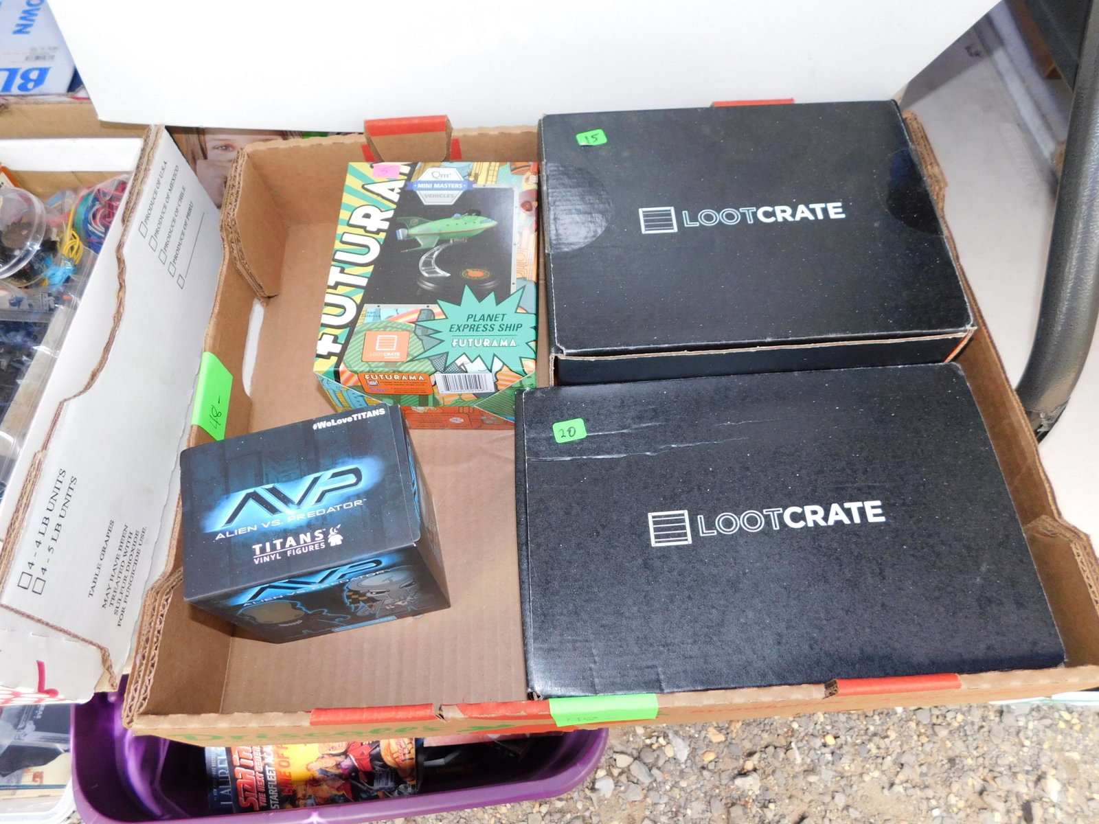 Misc. Lot: 2 Loot crates, an AVP Figure and a Futurama vehicle. You are bidding at a live sale. Please read the terms and conditions. This sale will be broadcast live on sale day with full descriptions of each l
