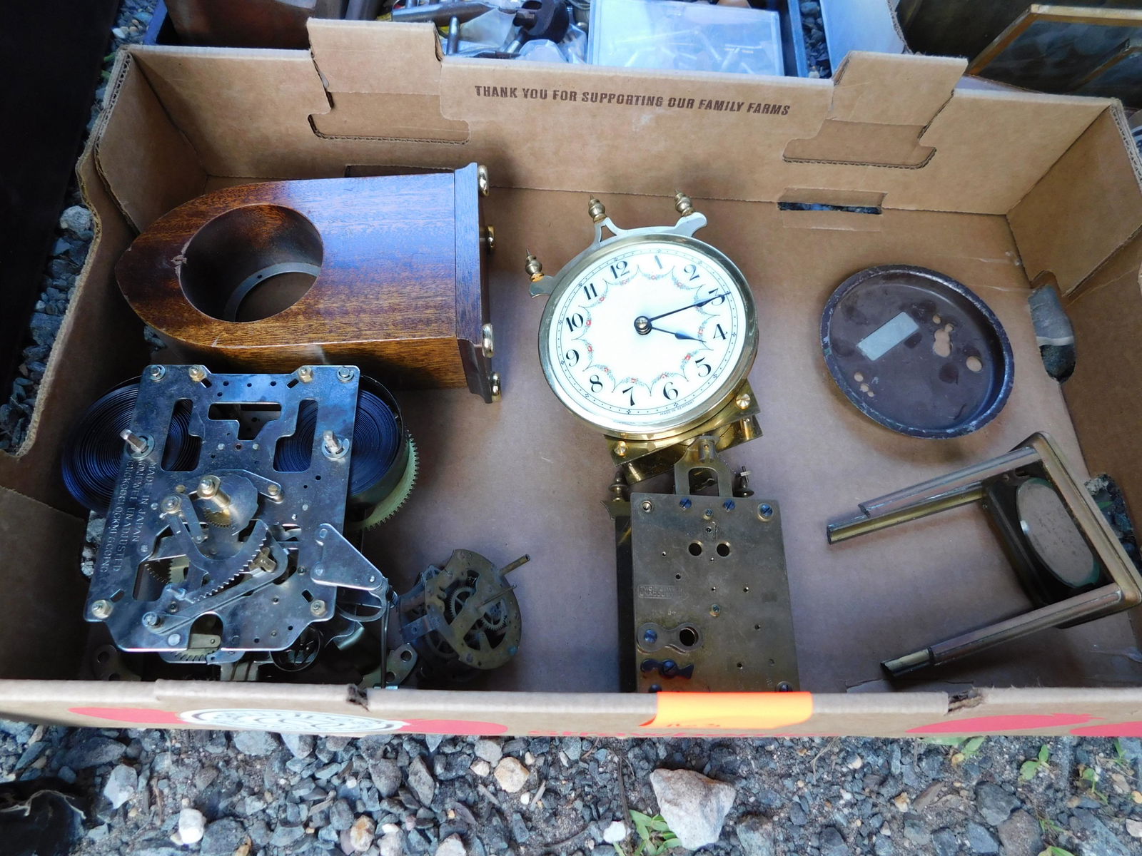 Lot of Clock Parts: Lot of clock parts. .You are bidding at a live sale. Please read the terms and conditions. This sale will be broadcast live on sale day with full descriptions of each lot being sold, as well as video