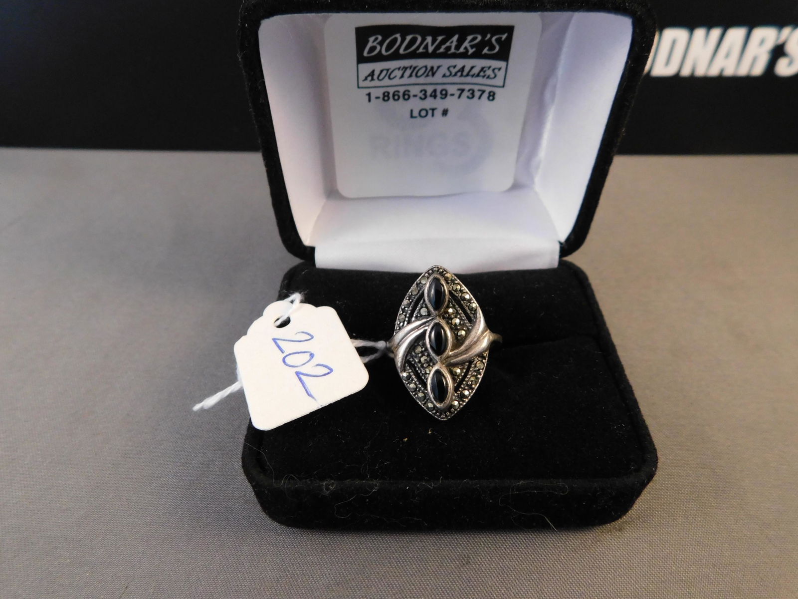 Sterling Onyx Marcasite Ring (1 of 3)