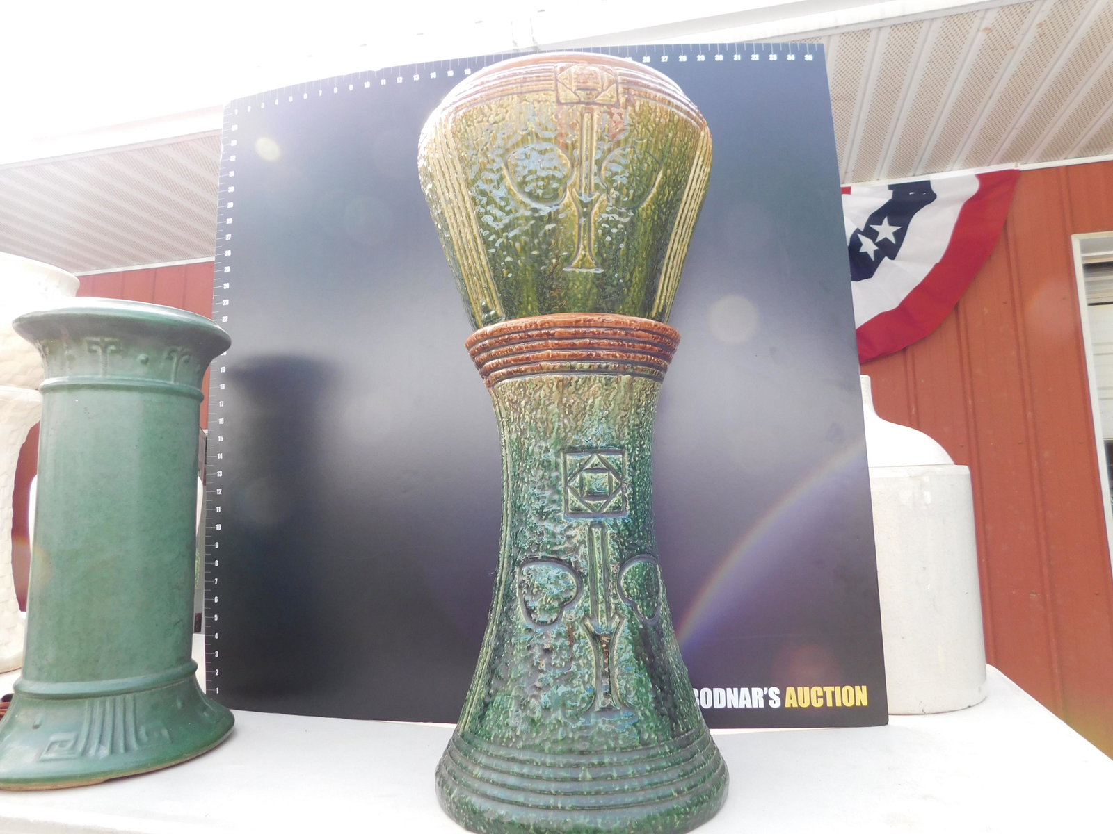 Art Pottery Pedestal and JardiniÃ¨re: Art Pottery Pedestal and JardiniÃ¨re. Measures 28" tall. You are bidding at a live sale. You are bidding at a live sale. Please read the terms and conditions. This sale will be broadcast live on sal