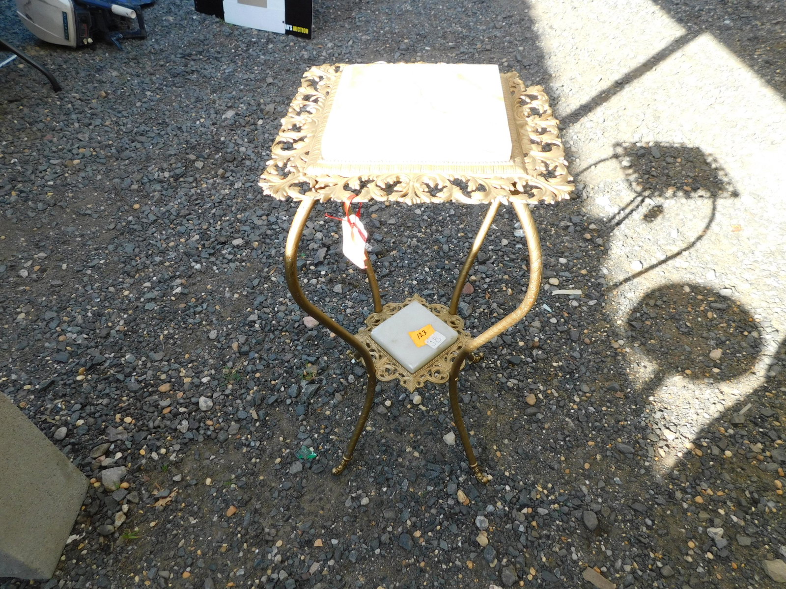 Two Tier Victorian Marble Stand (As Is): Two Tier Victorian Marble Stand (As Is) You are bidding at a live sale. You are bidding at a live sale. Please read the terms and conditions. This sale will be broadcast live on sale day with full des
