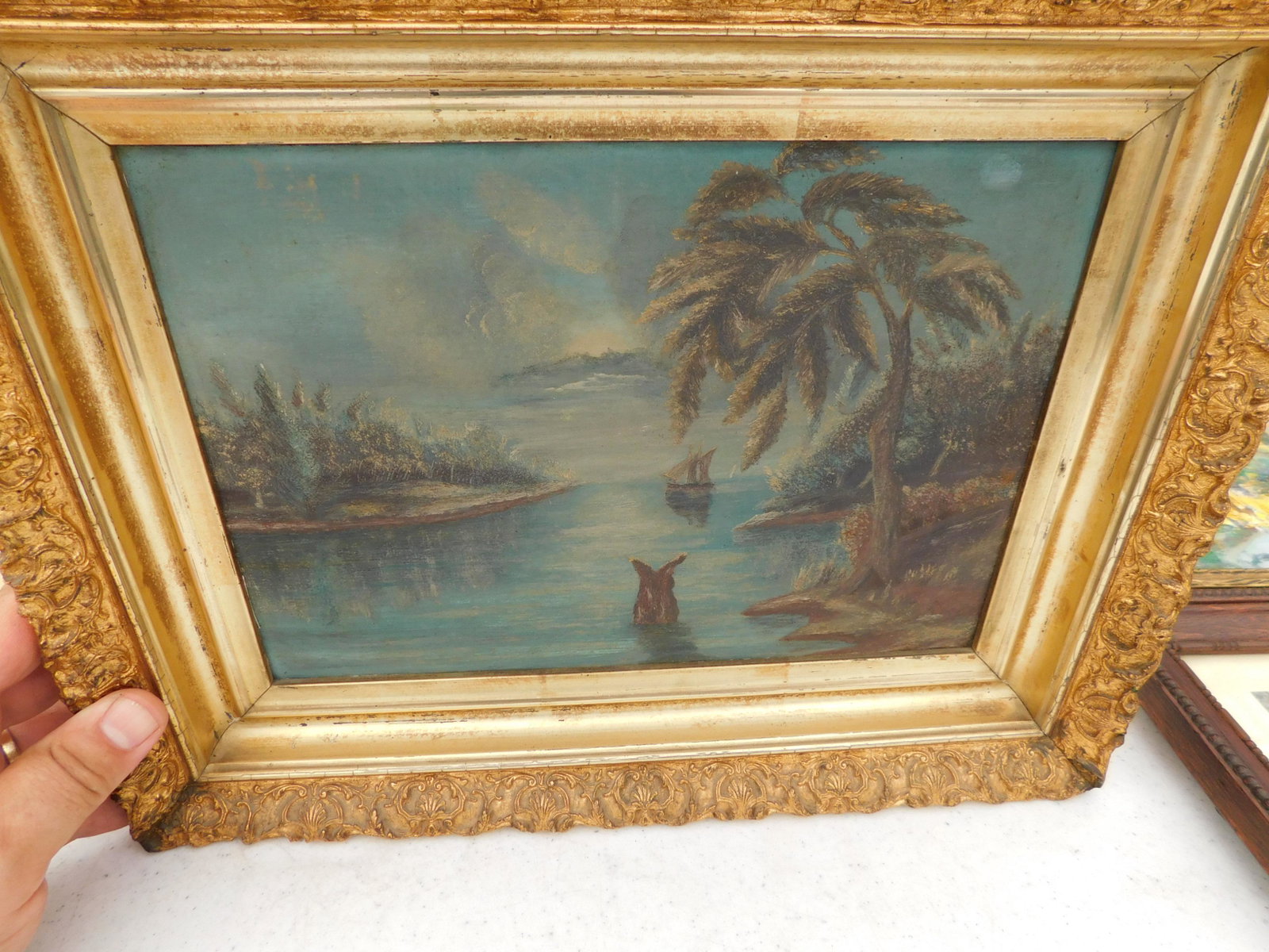 Oil on Board Ship in Sunset: Oil on Board depicting a Ship in the Sunset. Unsigned. Image measures 10" L x 7" T You are bidding at a live sale. Please read the terms and conditions. We are offering no contact pick up at our South