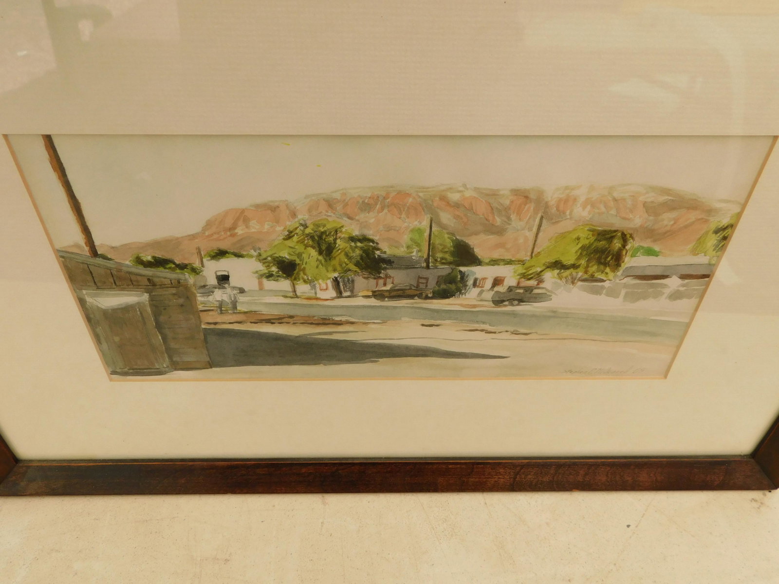 Watercolor Midwestern Motel Scene: Watercolor Signed Stephen P. McDonnell 69. Depicting a midwestern motel scene. Image measures 11" L x 6" T You are bidding at a live sale. Please read the terms and conditions. We are offering no cont
