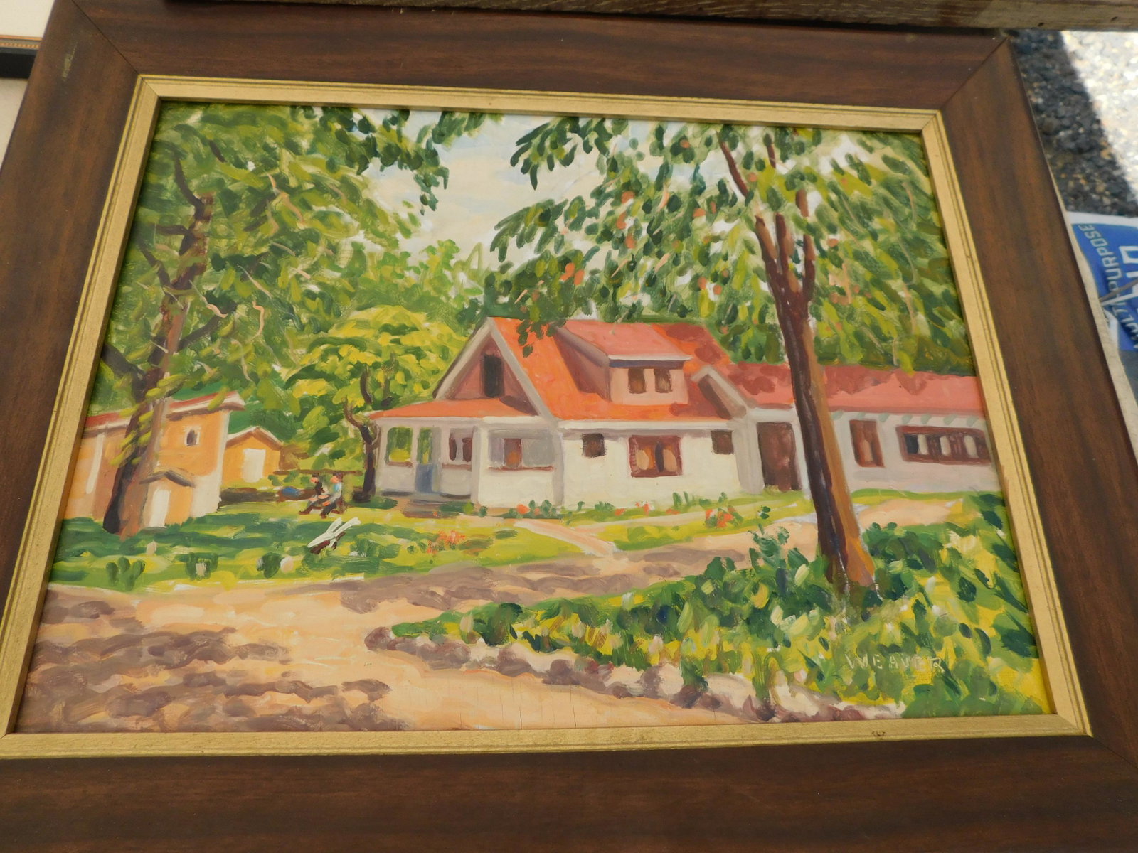 Oil or Watercolor on Board Portrait of a House: Oil/Watercolor? on Board signed lower right Weaver. Depicts portrait of house. Measures 12" L x 15" T You are bidding at a live sale. Please read the terms and conditions. We are offering no contact p