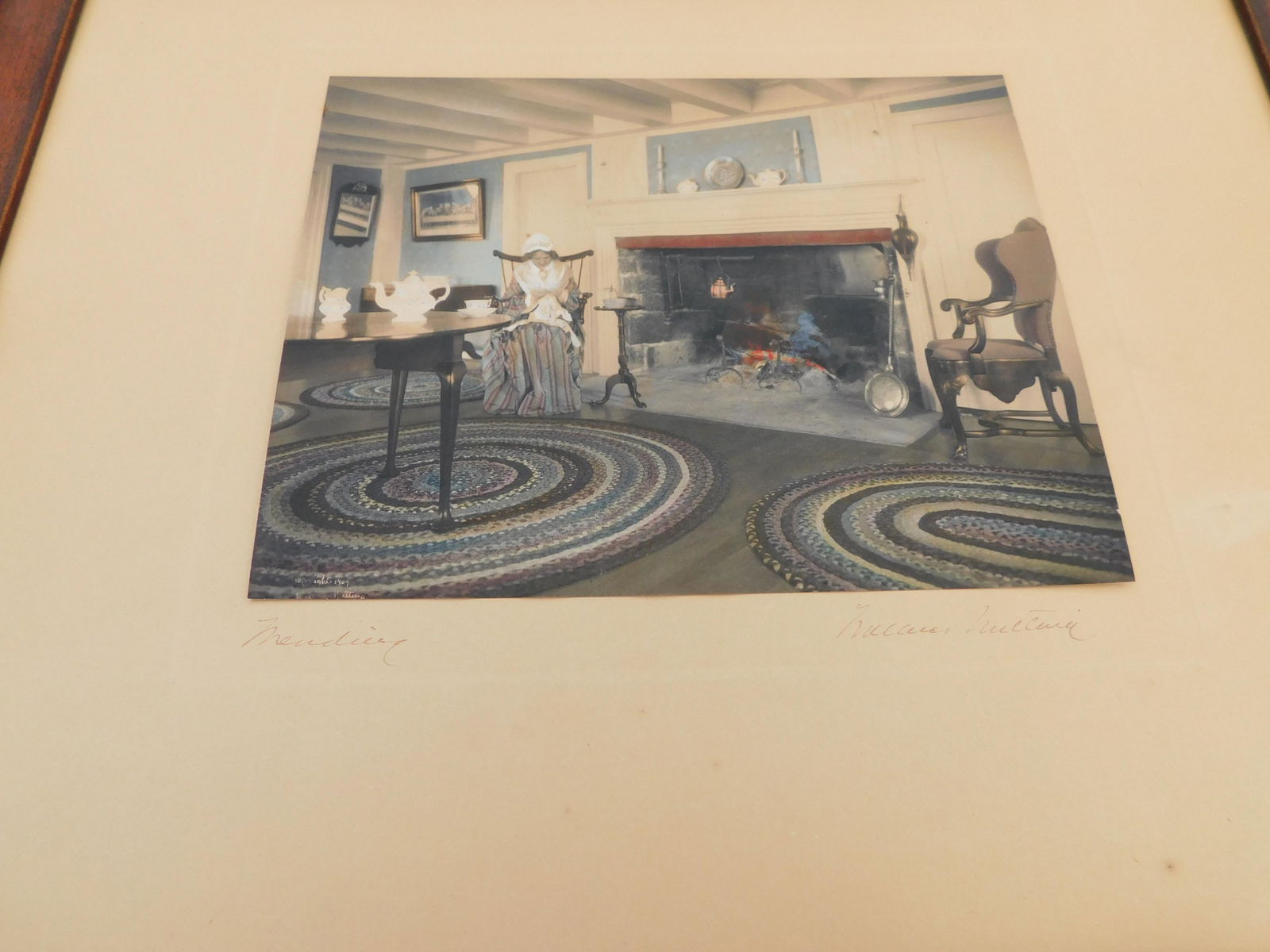 Wallace Nutting Litho-print Bending: Litho-print Wallace Nutting Titled Bending. Hand Colored. Image Measure 10" L x 7" T You are bidding at a live sale. Please read the terms and conditions. We are offering no contact pick up at our Sou