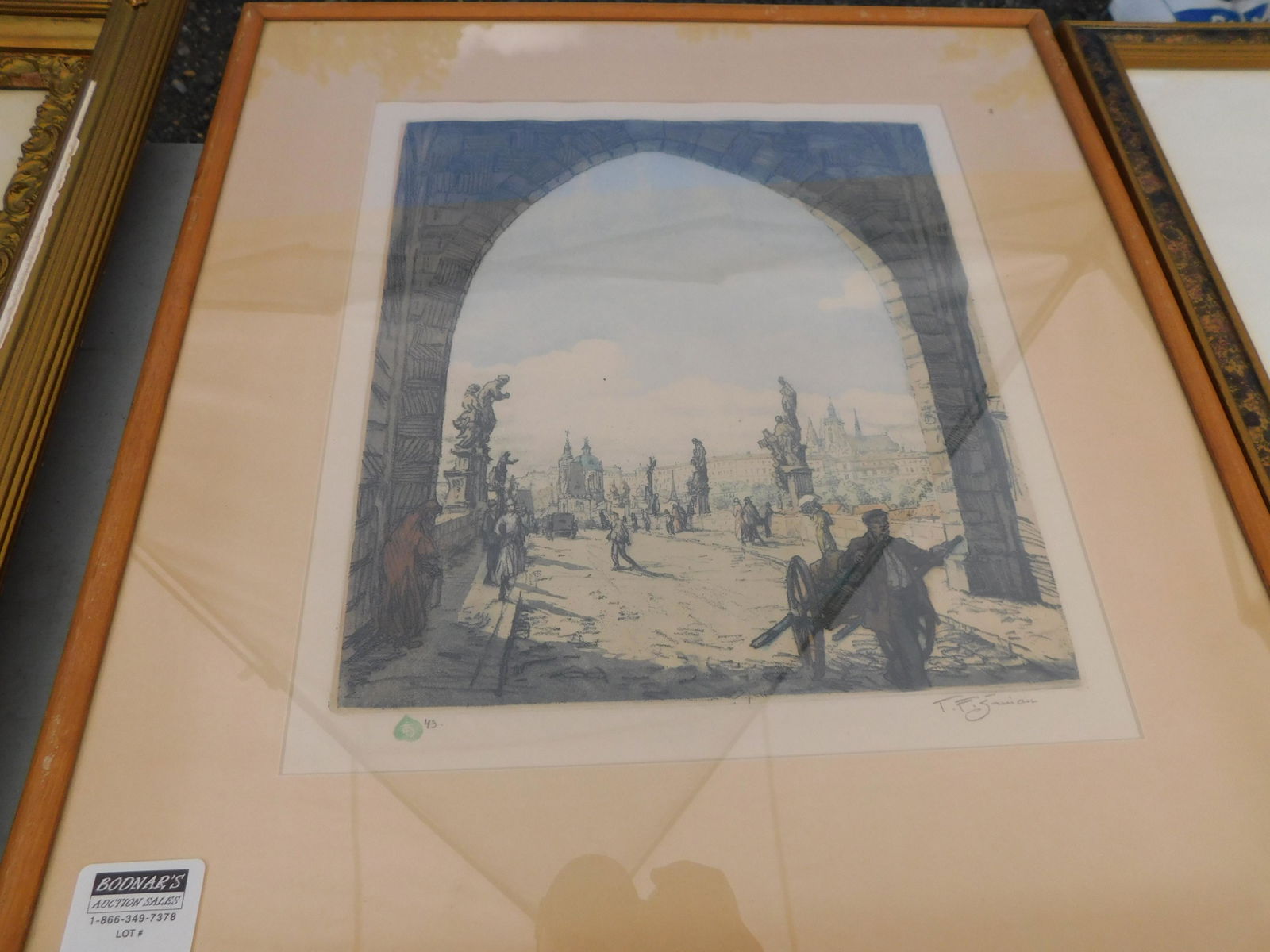 Etching The View Through the Gates of Old Town Bridge: Etching signed lower right TF Simon. More info on back. Title The View Through the Gates of Old Town Bridge. Image measures 11" L x 13" T You are bidding at a live sale. Please read the terms and cond