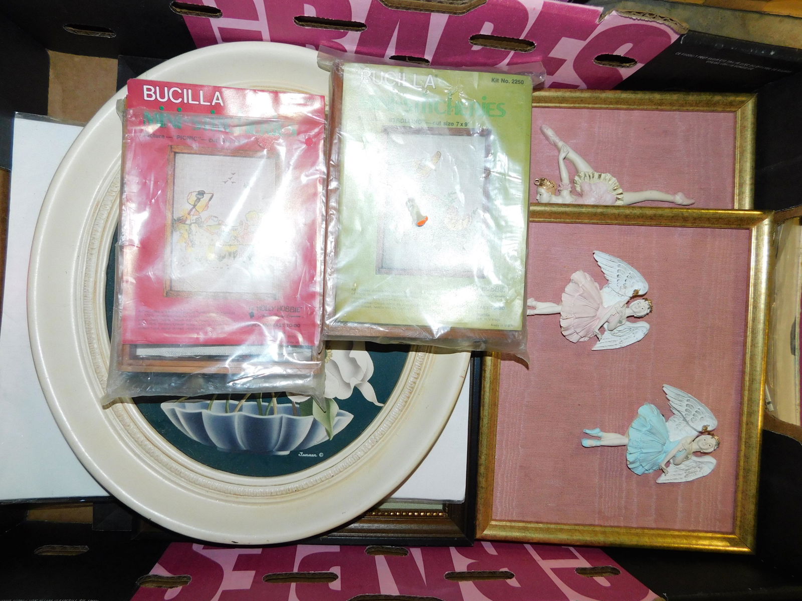 Box Lot of Art and Frames: Box Lot of Art and Frames. You are bidding at a live sale. Please read the terms and conditions. This sale will be broadcast live on sale day with full descriptions of each lot being sold, as well as