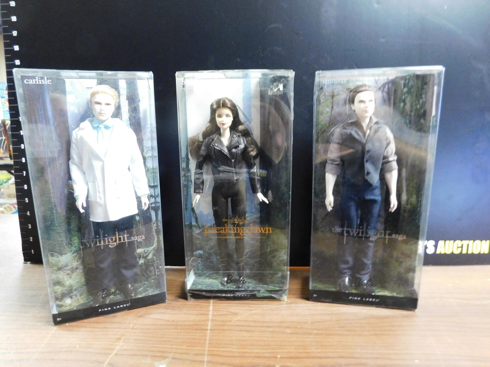 Twilight Saga Pink Label Barbie Lot of 3: The Twilight Saga Pink Label Barbie Lot of 3. Included in this lot are Carlisle, Bella, and Emmett. You are bidding at a live sale. Please read the terms and conditions. This sale will be broadcast li