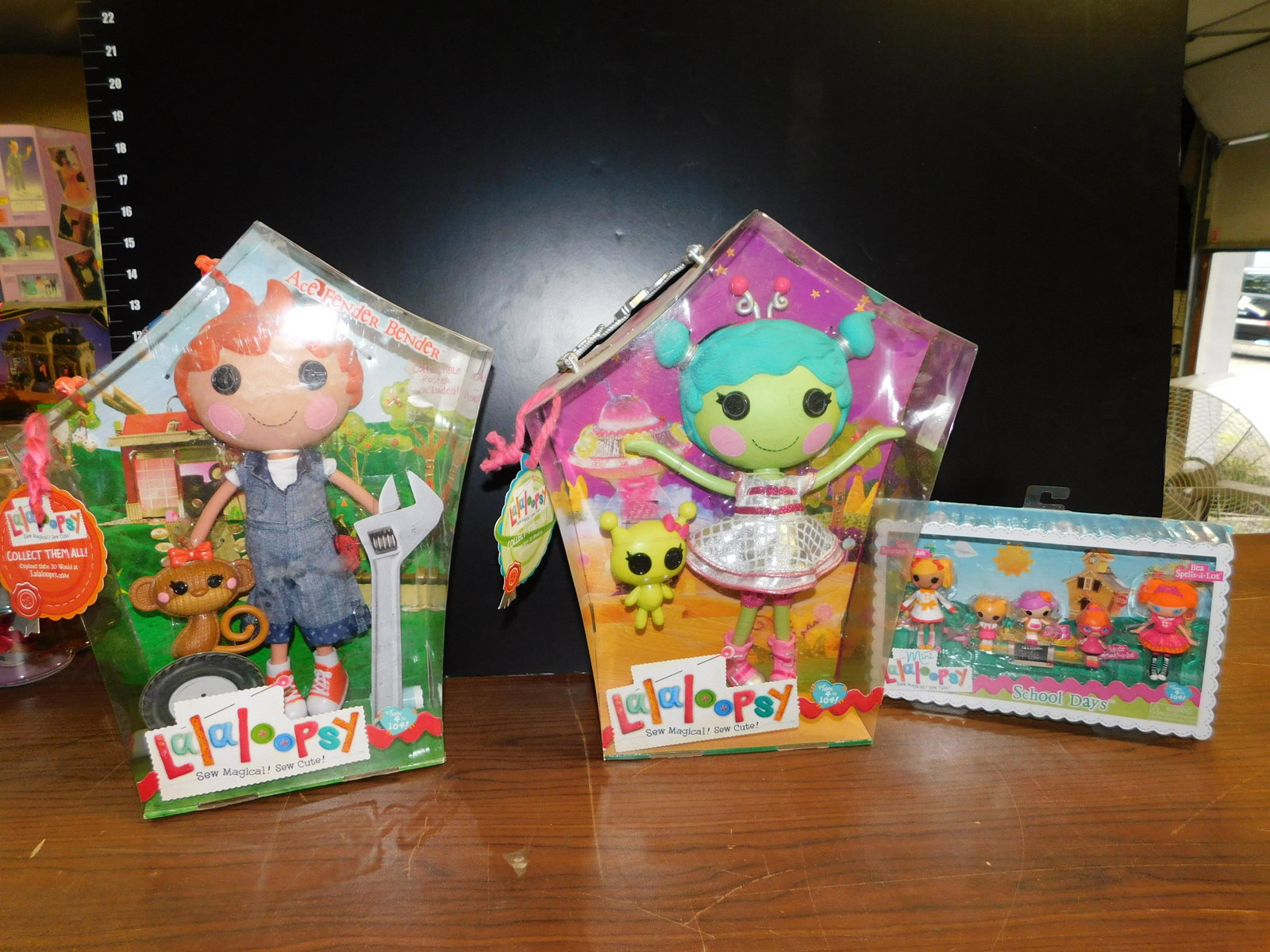 Lalaloopsy Lot of 3: Lalaloopsy Lot of 3 items. Included in this lot are 2 Lalaloopsy Dolls (Haley Galaxy, and Ace Fender Bender) and also a School Days Figure Set. MGA Entertainment. You are bidding at a live sale. Pleas