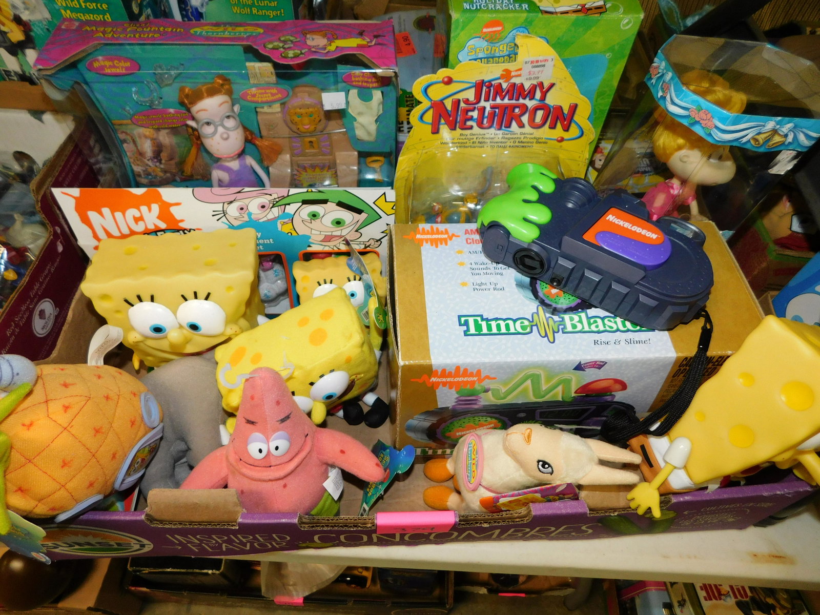 Box Lot of Nickelodeon: Big Box Lot of Nickelodeon Related Plush and Toys. Spongebob, Jimmy Neutron, Rugrats and More