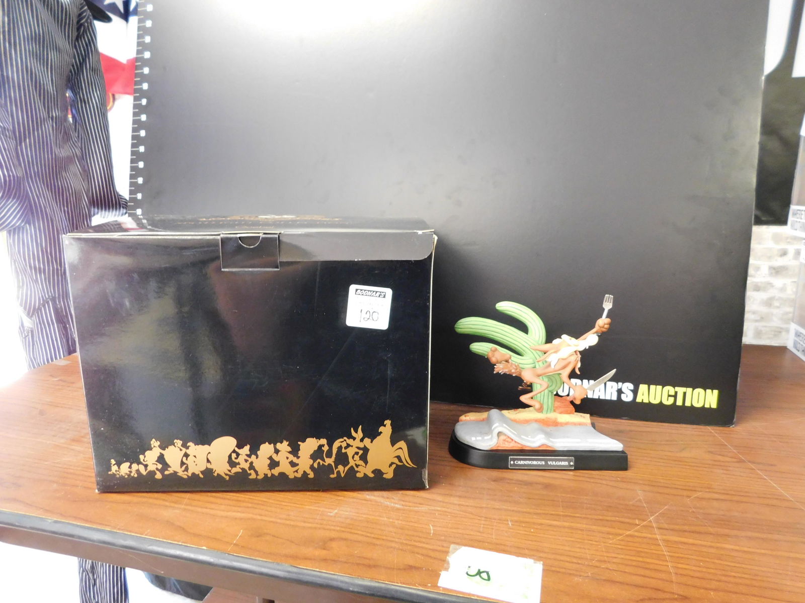 Disney Goebel Carnivorous Vulgaris Figure: Disney Goebel Carnivorous Vulgaris Wlye E Coyote porcelain figurine with original box. #234 of 7598. Measures approx. 6 1/2" tall x 7 1/2" wide. You are bidding at a live sale, please read the terms a