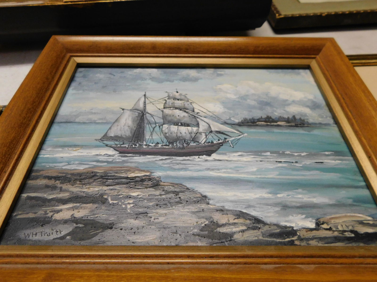 Oil on Board Clipper Ship: Oil on Board Clipper Ship. Signed lower left WH Truitt. Measures 10" t x 12" w. You are bidding at a live sale. Please read the terms and conditions. This sale will be broadcast live on sale day with
