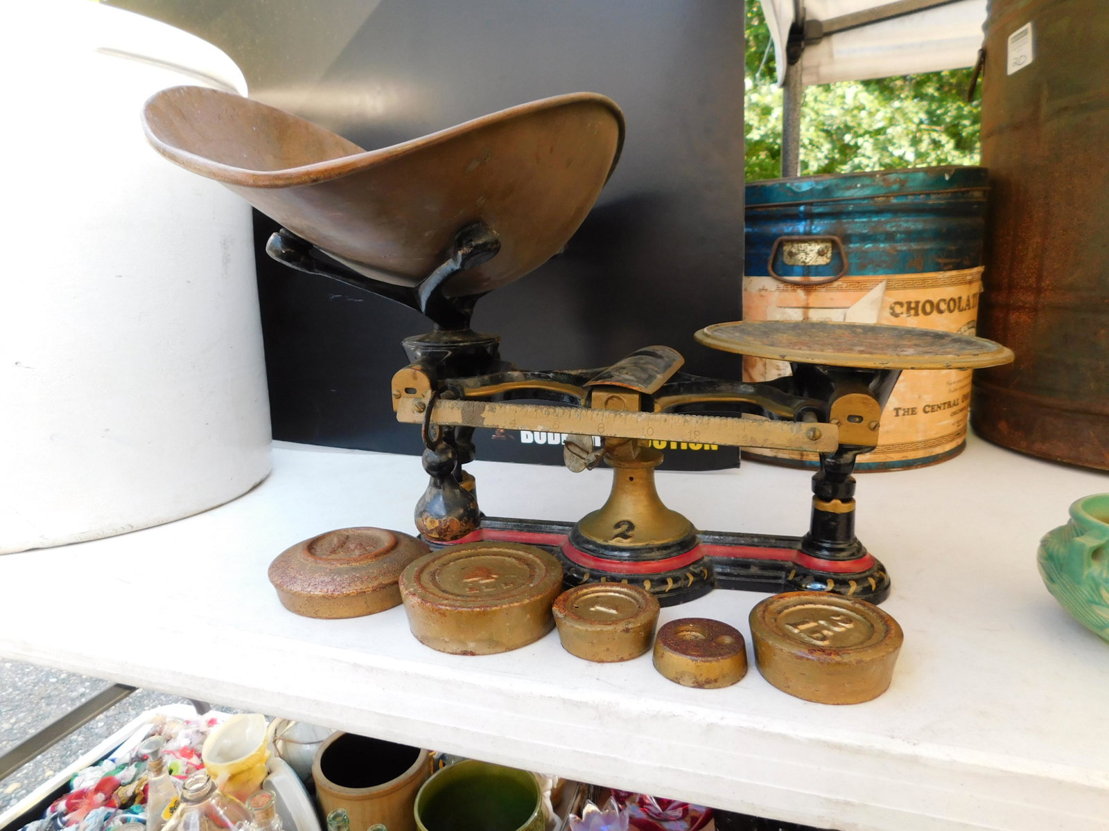 Cast Iron Balance Scale: Cast Iron Balance Scale. Measures 13" t x 16" l. You are bidding at a live sale. Please read the terms and conditions. This sale will be broadcast live on sale day with full descriptions of each lot b
