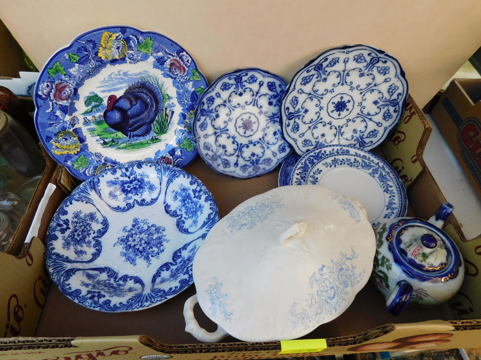 Box Lot of Flow Blue: Box Lot Flow Blue. You are bidding at a live sale. Please read the terms and conditions. This sale will be broadcast live on sale day with full descriptions of each lot being sold, as well as video fe