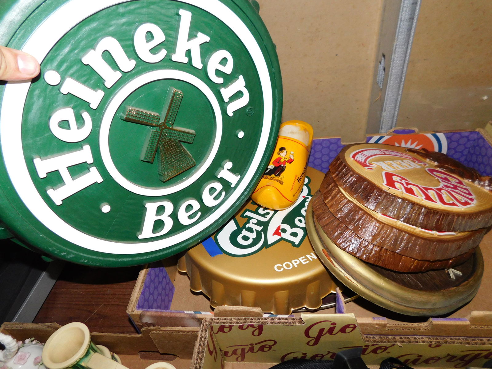 Box Lot of Beer Advertising: Box Lot of Beer Advertising. You are bidding at a live sale. Please read the terms and conditions. This sale will be broadcast live on sale day with full descriptions of each lot being sold, as well a