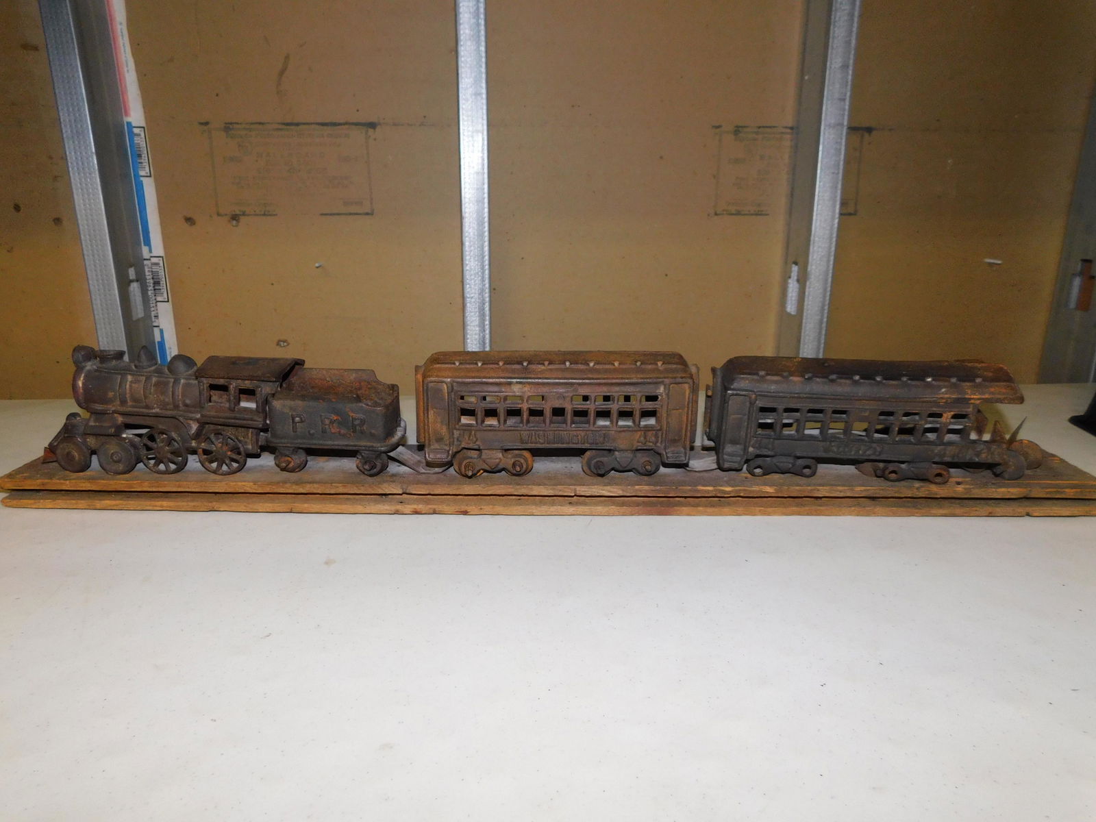 Cast Iron Pennsylvania Railroad Train on Wooden Base (1 of 5)