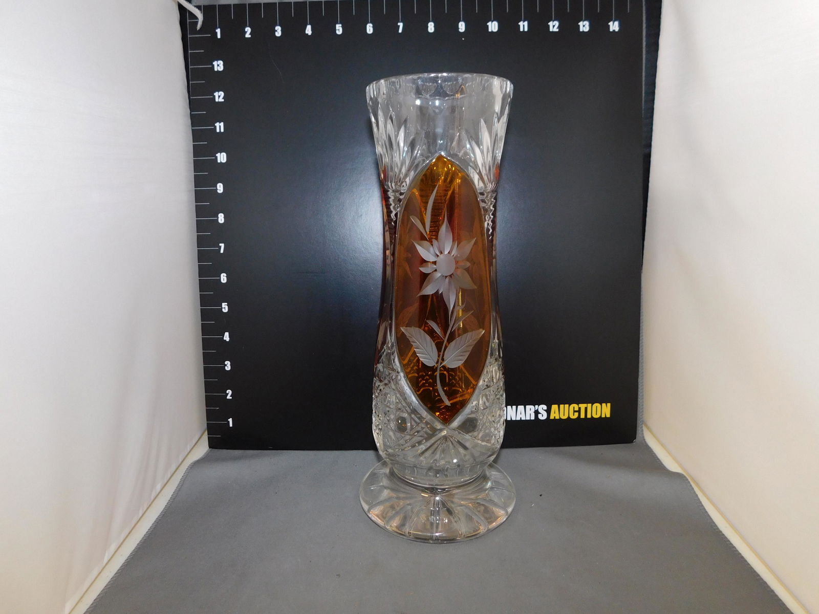 Amber Cut to Clear Tall Vase (1 of 3)