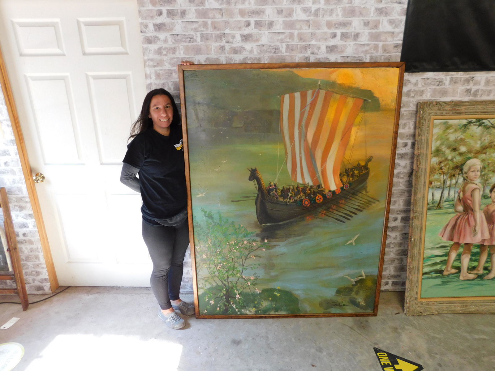 Oversized Oil on Board of Viking Ship (1 of 5)
