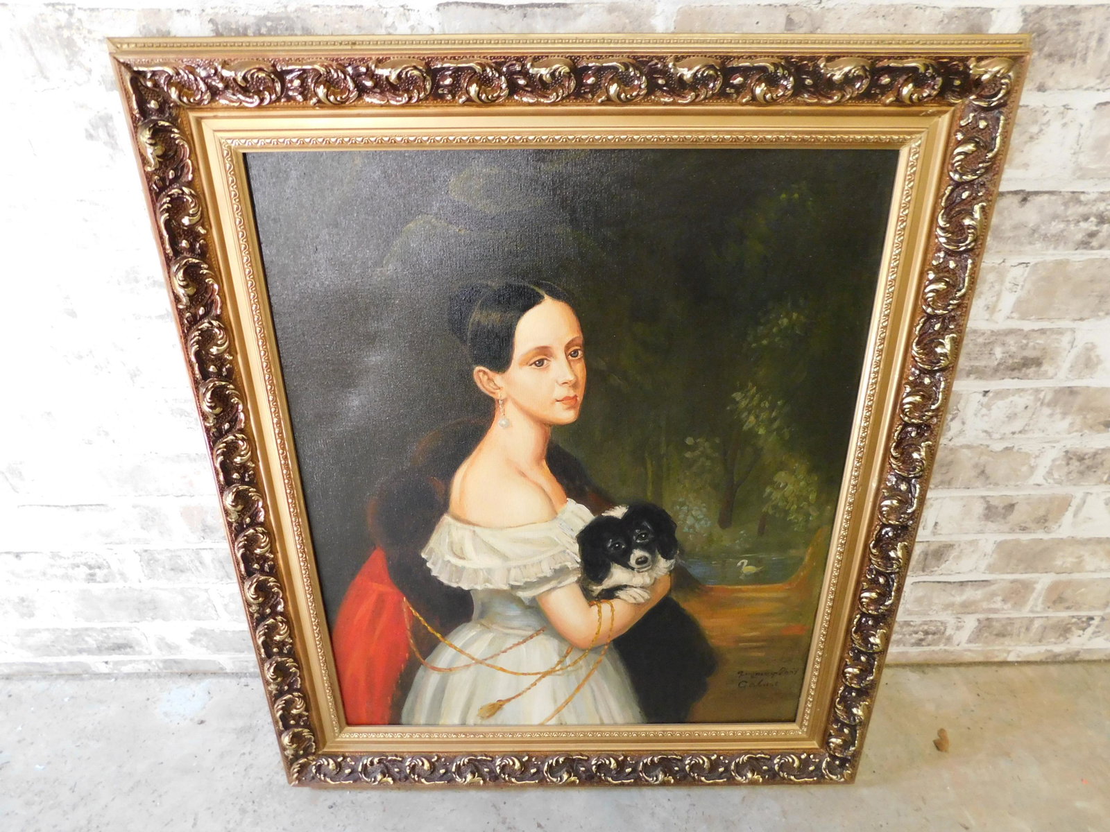 Oil on Canvas of Victorian Woman with Dog (1 of 4)