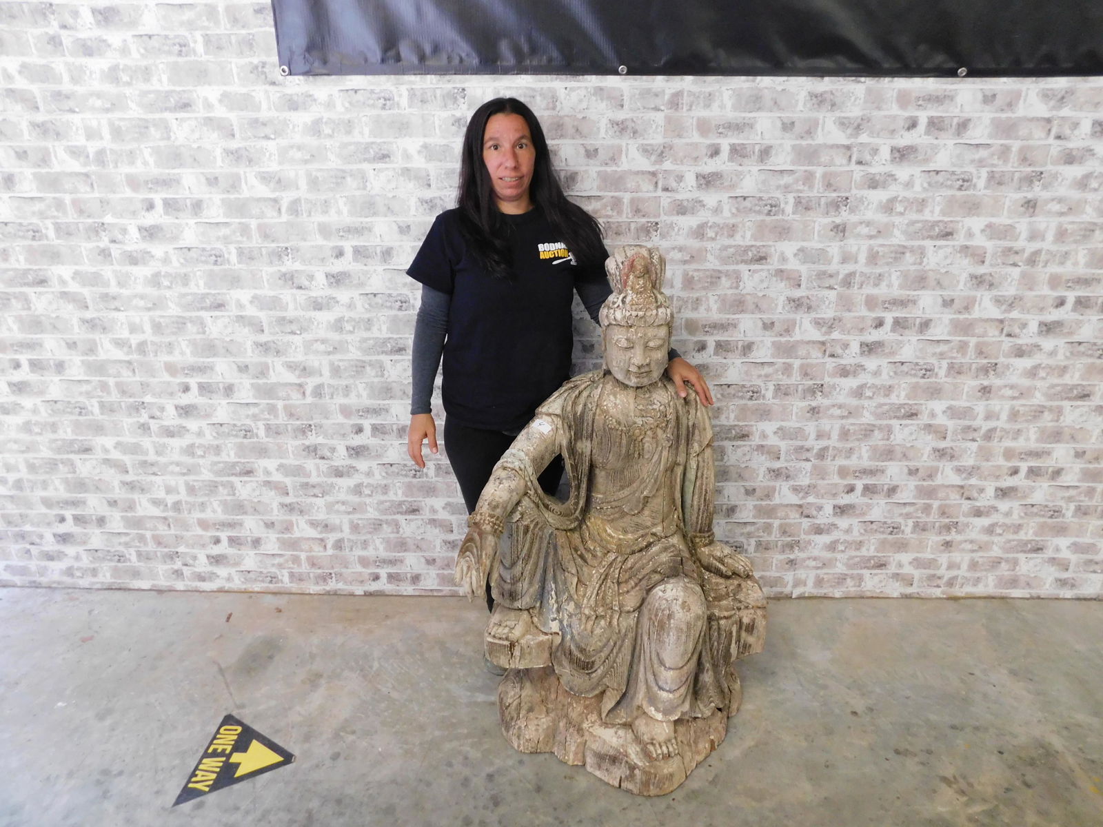 Carved Wood Asian Seated Woman Statue (1 of 5)