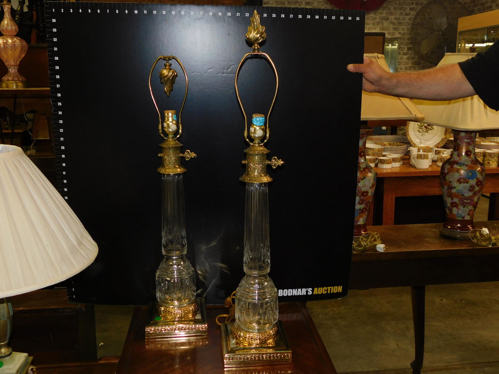 Pair of Brass and Crystal Table Lamps (1 of 2)