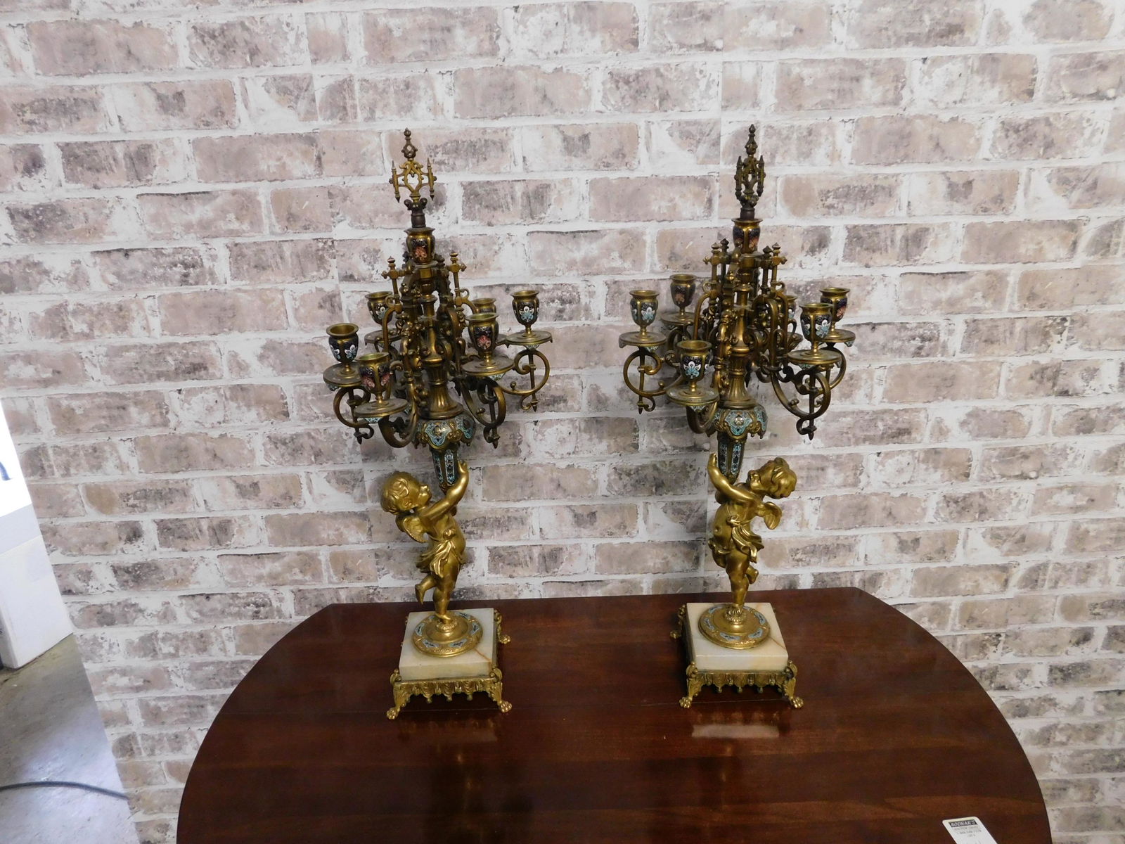 Pair of Bronze and Enamel Candelabras (1 of 8)