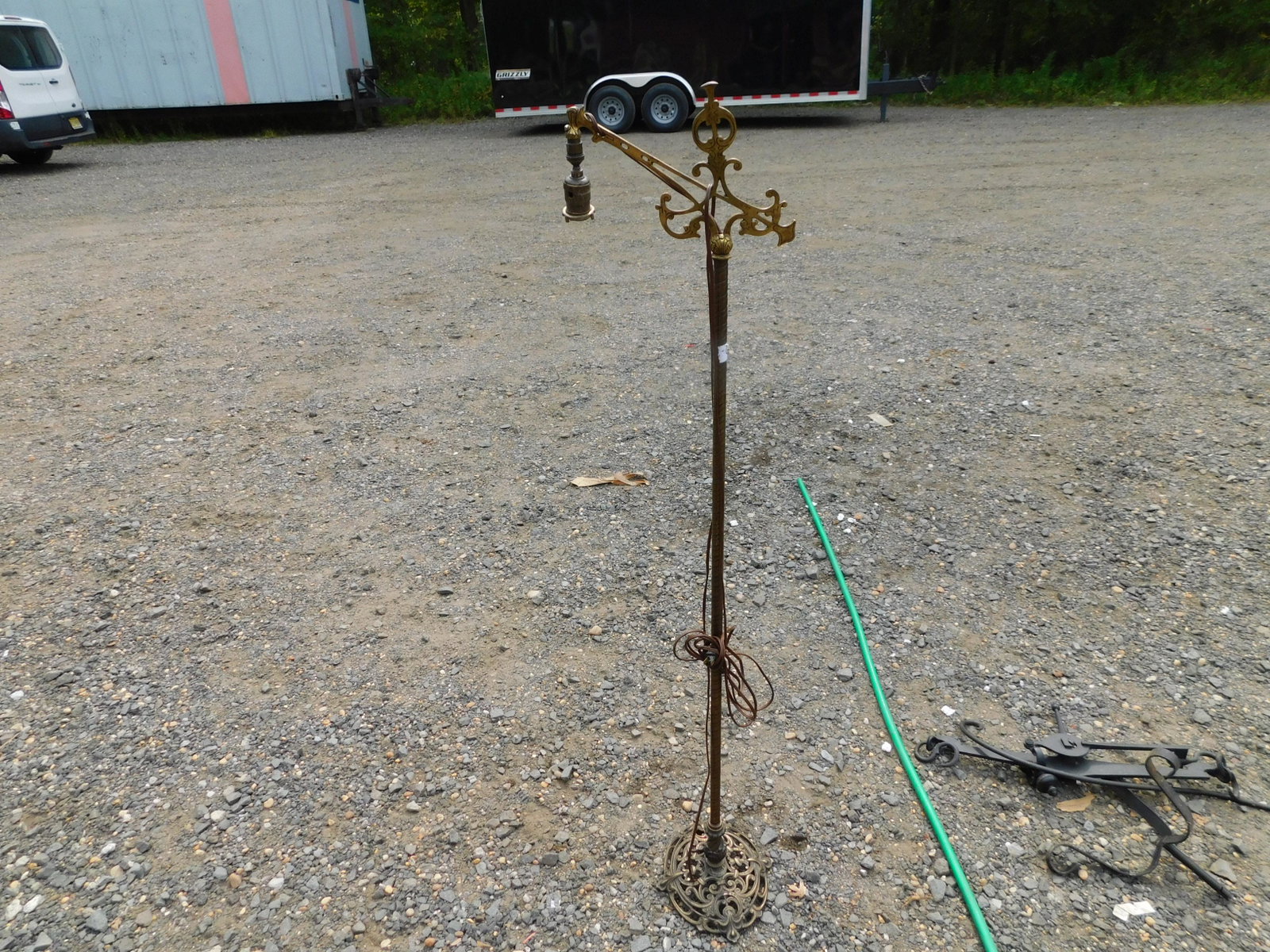 Goose Neck Pole Lamp: Goose Neck Pole Lamp. Measures 57 1/4" tall. You are bidding at a live sale. Please read the terms and conditions. This sale will be broadcast live on sale day with full descriptions of each lot being