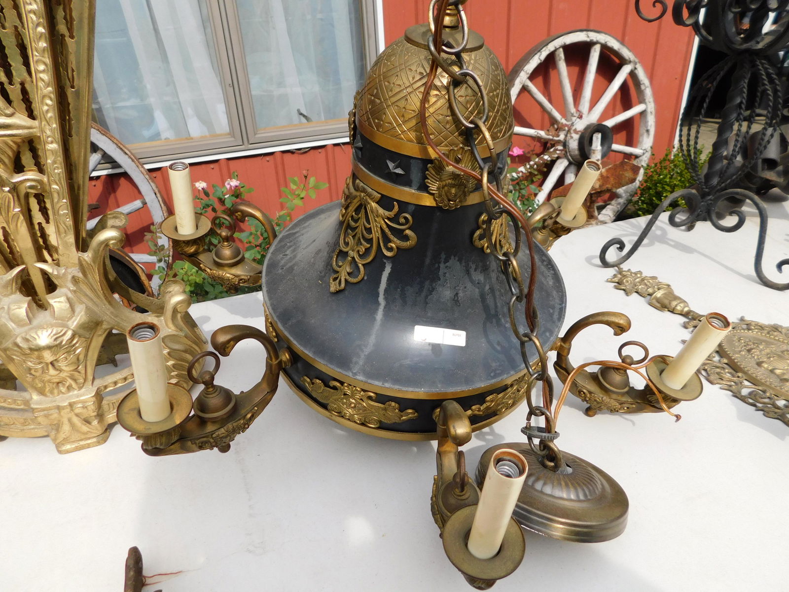 Chandelier: Chandelier. Measures 17.5" tall x 22" w. You are bidding at a live sale. Please read the terms and conditions. This sale will be broadcast live on sale day with full descriptions of each lot being sol