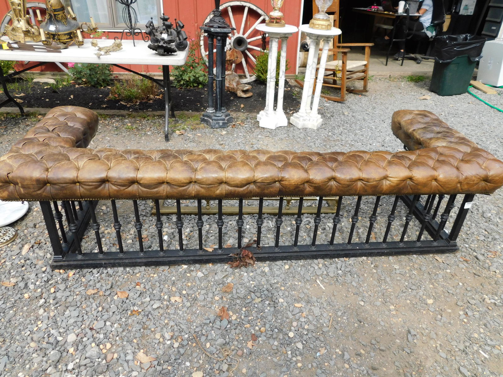 Oversized Cast Iron and Leather Fireplace Bench (1 of 3)