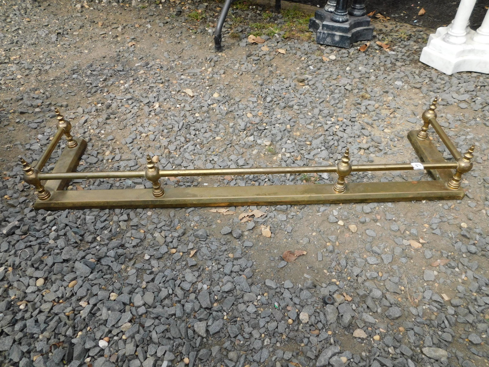 Brass Fireplace Fender: Brass Fireplace Fender. Measures 6" tall x 46" long x 11" d. You are bidding at a live sale. Please read the terms and conditions. This sale will be broadcast live on sale day with full descriptions o