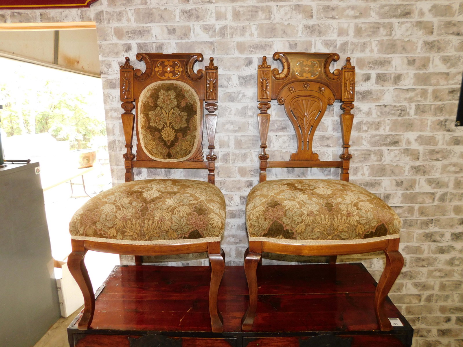 Pair of Victorian Side Chairs with Mother of Pearl and (1 of 3)