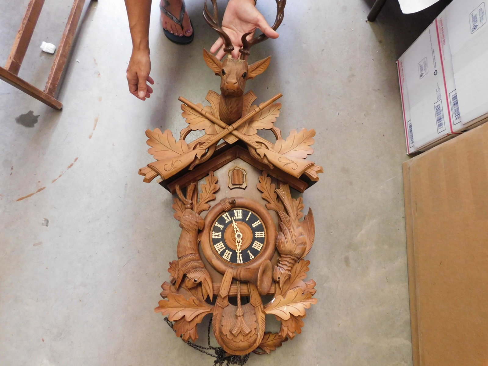 Cuckoo Clock: Cuckoo Clock. No Weights. Measures approx. 22" tall. You are bidding at a live sale, please read the terms and conditions. We are offering contact-less pick ups at our South Brunswick location by APPO