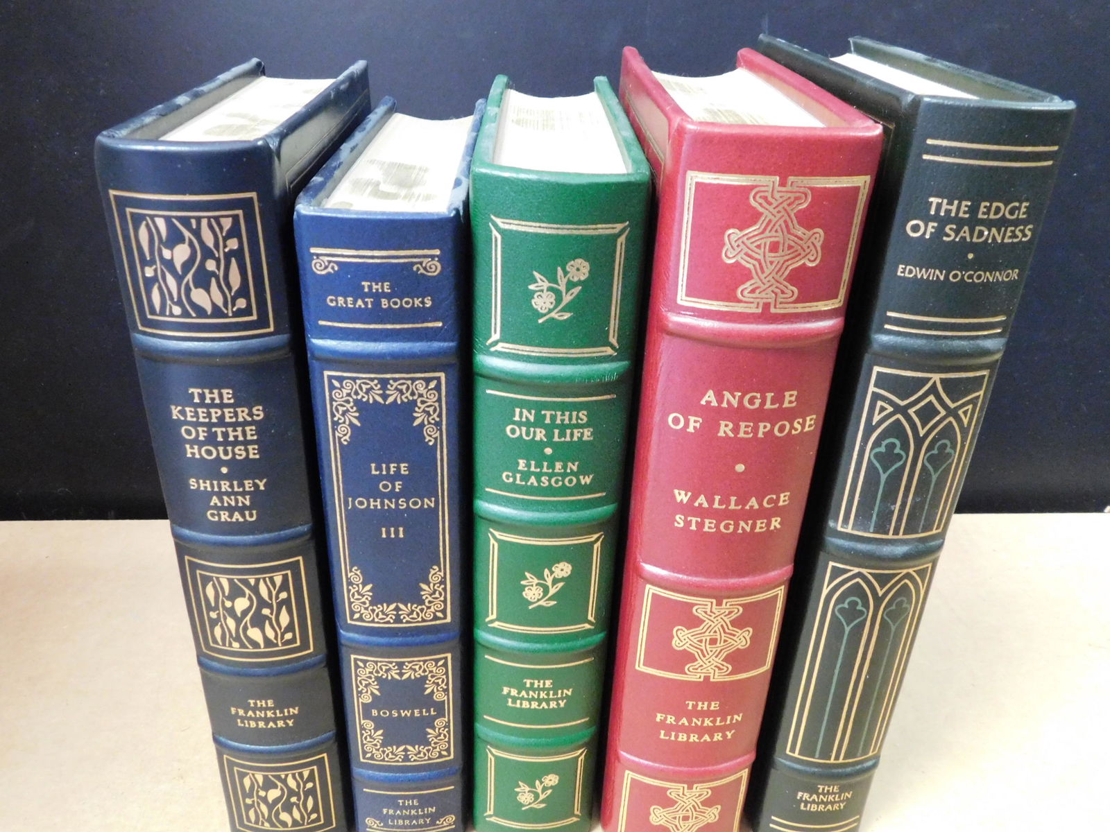Lot of 5 Franklin Library Books: Lot of 5 Franklin Library Books. Included in this lot are The Keepers of the House by Shirley Ann Grau, Life of Johnson Vol 3 by Boswell, In This Our Life by Ellen Glasgow, Angel of Repose by Wallace