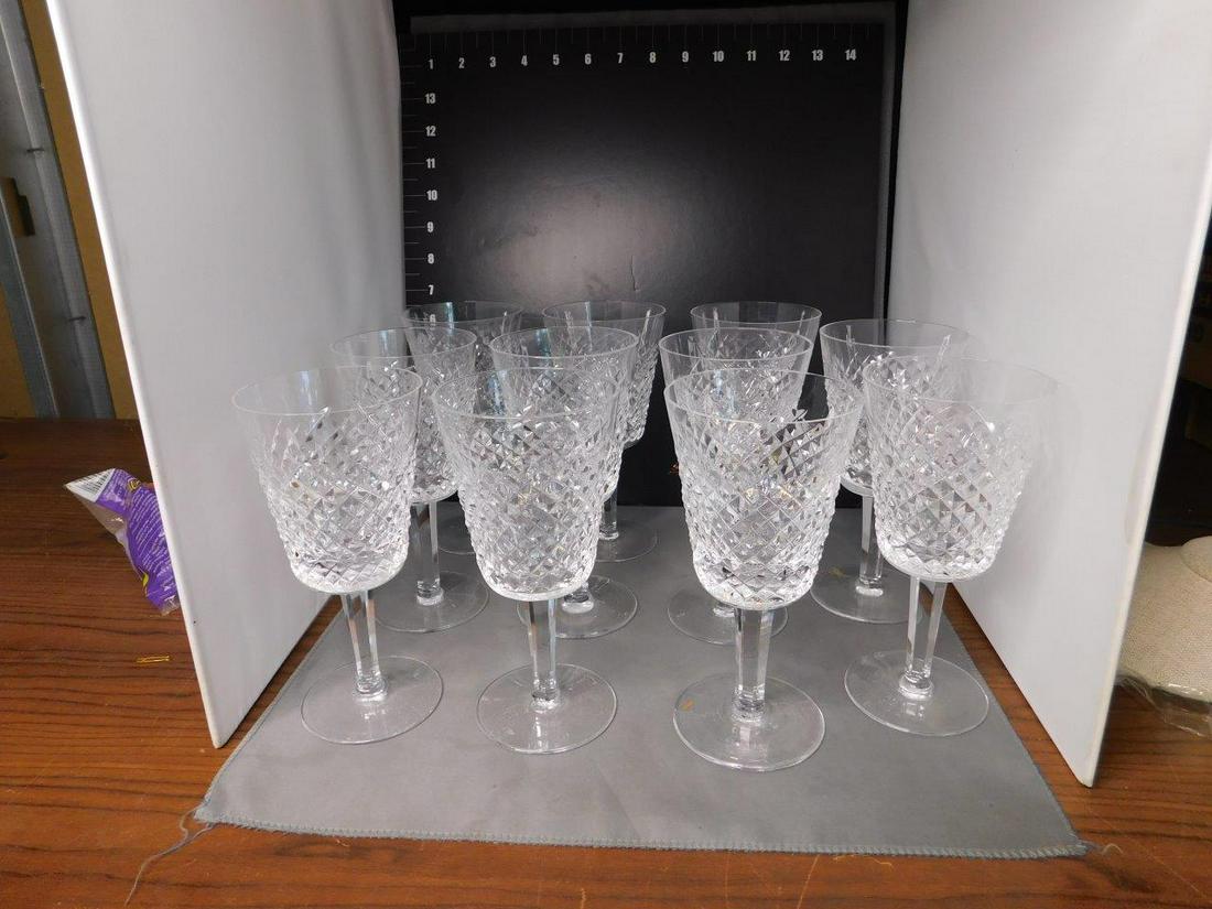 Lot of 11 Waterford Wine Glasses: Lot of 11 Waterford Wine Glasses. Measures 7" tall x 3.5" w. You are bidding at a live sale, please read the terms and conditions. We are offering contact-less pick ups at our South Brunswick location