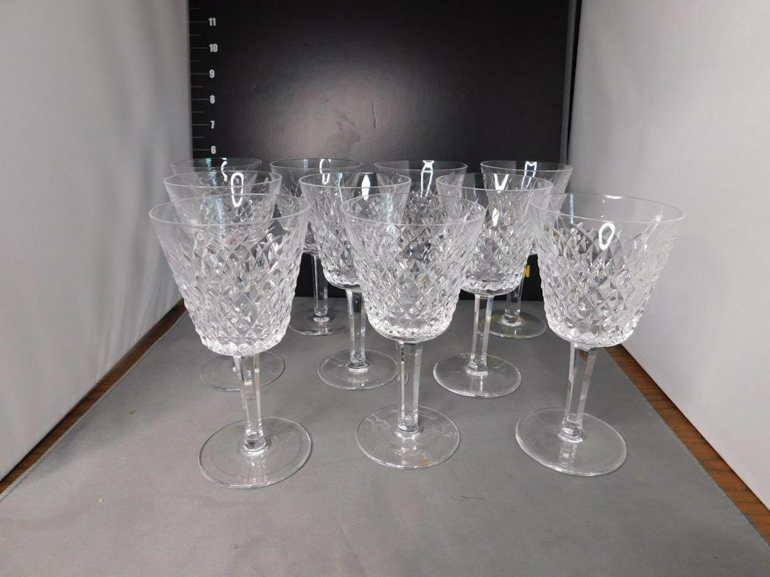 Lot of 10 Waterford Wine Glasses: Lot of 10 Waterford Wine Glasses. Measures 5.75" tall x 3" w. You are bidding at a live sale, please read the terms and conditions. We are offering contact-less pick ups at our South Brunswick locatio